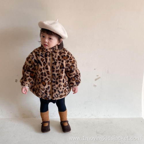 Girls Leopard Coat Thickened